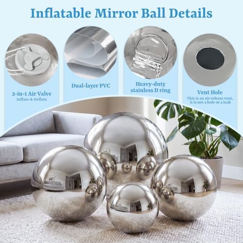 Inflatable Mirror Ball,Reusable Mirror Ball Large Event Decoration PVC Ball for Party,Concerts,Stage,Wedding Decorations - No Pump Included(Silver, 1pcs：1m) - Image 4