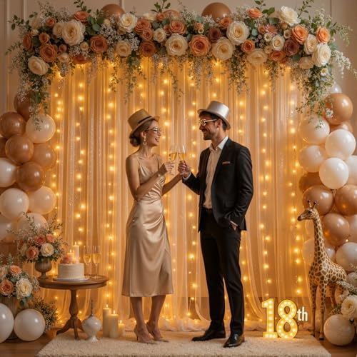 10x10FT Dark Champagne Wrinkle Free Backdrop Curtains with Lights String for Parties - Photo Curtain Backdrop with Lights for Wedding Decorations, Bridal Baby Shower Birthday Party Photography - Image 4