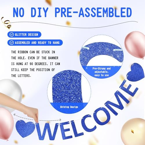 Pre-Strung Glitter Welcome to the Team Banner Welcome Banner Welcome Decorations for Office New Hire Events Corporate Onboarding & Team Building Parties (Blue) - Image 2