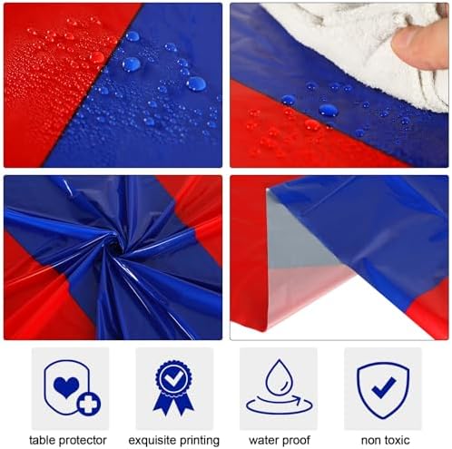 Oudain 3 Pcs Plastic Disposable Table Cloth 54" x 108", Red, Blue - Image 3