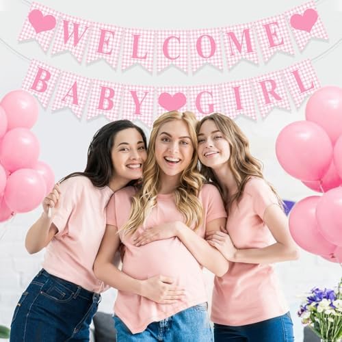 Hahafelt Welcome Baby Girl Banner for Baby Shower Decorations, Pink - Image 3