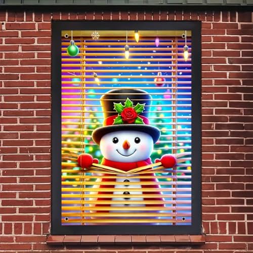 BlissYard Snowman Fireplace Christmas Window Banner 31x47 Fabric - Image 5