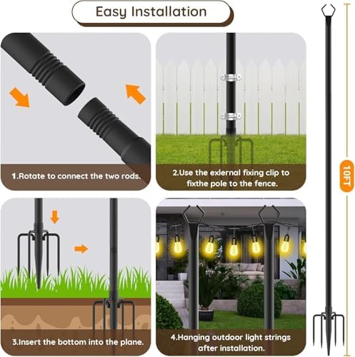 AILBTON 10Ft Exterior Light Poles 6 Pack, Durable Metal String Light Posts for Outdoor Use, Equipped with Fixed Brackets for Yard, Terrace, and Garden Lighting Decor and Backyard - Image 7