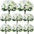 Geosar 8 Bundles Artificial Peonies Flowers,White, Green by Geosar
