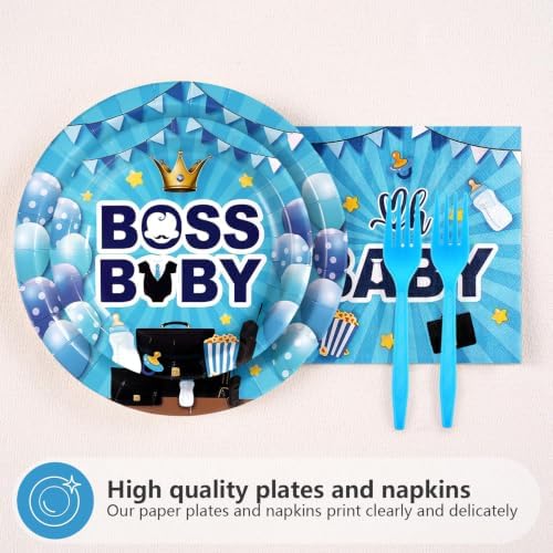 96Pcs Boss Theme Baby Shower Party Decorations for Boys, Serves24 - Image 3