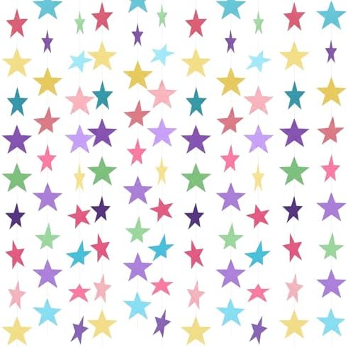 Patelai Macaron Color Glitter Star Garland Banner 2026 New Years Decor 130 Feet Rainbow Candy Themed Star Hanging Banner Twinkle Backdrop for Baby Shower Easter Birthday Classroom Party Supplies by Patelai
