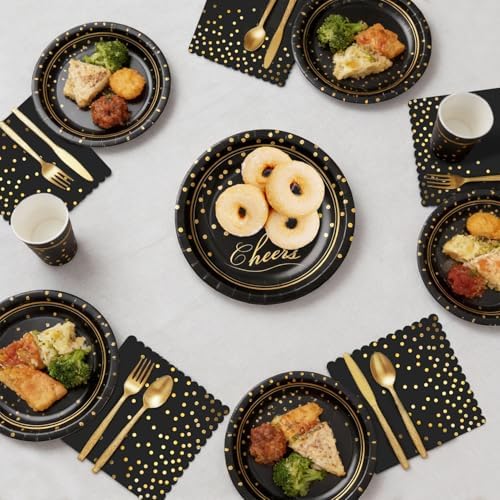 168Pcs Black and Gold Paper Plates and Napkins Party Supplies for 24 Guest - Image 6