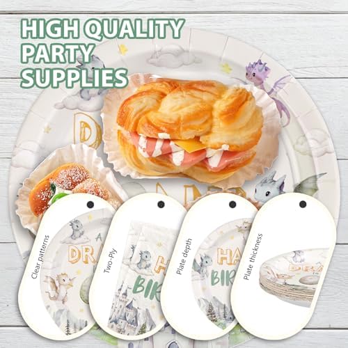 96 Pcs Watercolor Dragon 1st Birthday Party Decorations Serves 24 - Image 6
