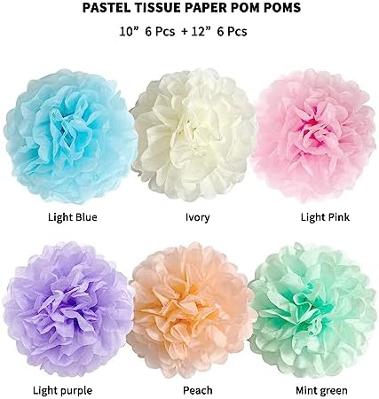 ANSOMO Pastel Tissue Paper Pom Poms Colorful Birthday Party Decorations - Image 3