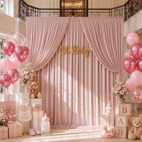 40x10ft Wrinkle Free Dusty Pink Backdrop Curtains for Parties, 8 Panels 5x10ft Silky Polyester Photo Backdrop Drapes Back Drop Cloth Drapery for Wedding Birthday Photography Background - Image 3