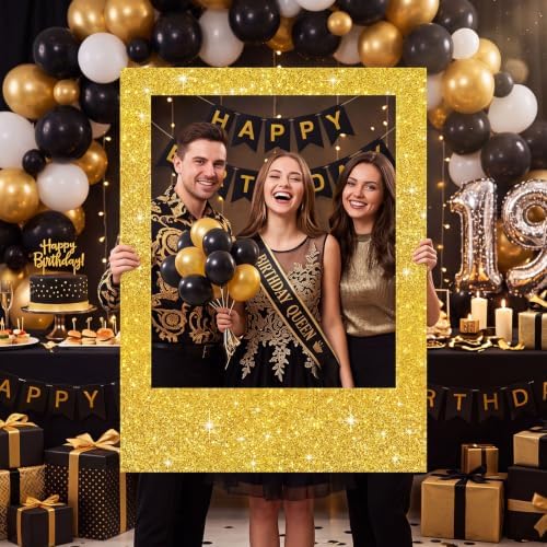 Beeveer 40 x 30 in Large Photo Booth Selfie Frame Props, Gold Vertical - Image 6