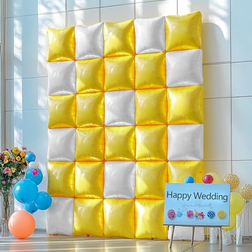 NISOCY 25PCS Yellow White Square Foil Balloons Wall Backdrop - Image 5