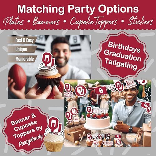 Oklahoma Graduation Decorations OU Sooners Party Supplies Plates 37 Pc - Image 6