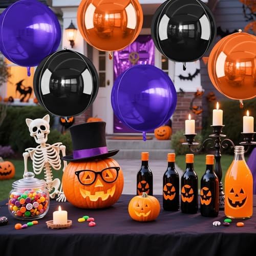 Black Orange Purple Round Foil Balloons Halloween Prom Decor 22 Inch 6 Pcs - Image 4
