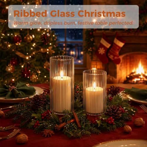 Sandraheer 24 Ivory Pillar Candles and Ribbed Hurricane Glass Candleholder - Image 6