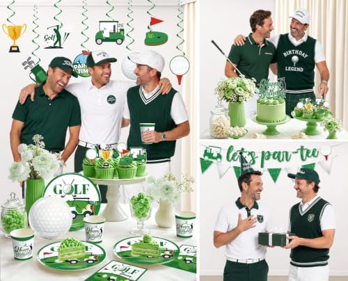 342pcs Golf Party Decorations, Golf Birthday Decorations Include Golf Plates and Napkins Set, Banner Hanging Swirls Tablecloth Cupcake Topper Balloon, for Golf Birthday Party Decorations, Serves 50 - Image 7