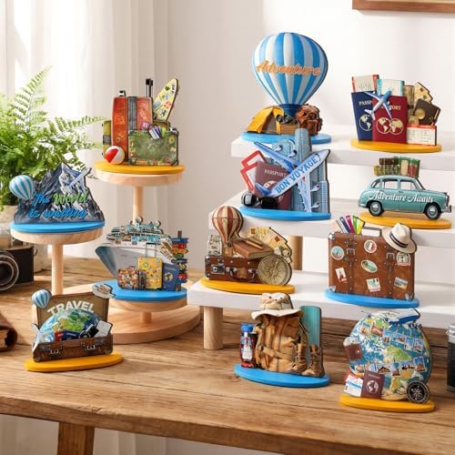 Wesiti 12 Pcs Travel Table Decorations Wooden Travel Tabletop Centerpiece Adventure Awaits Party Decor Around the World Table Toppers for Let the Adventure Begin Going Away Party Supplies - Image 4