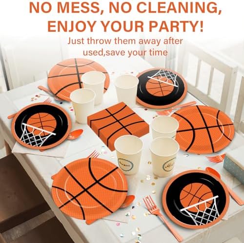 100 Pcs Basketball Party Plates and Napkins Set Basketball Birthday Party Decorations Sports Party Supplies Basketball Tableware Basketball Party Favors for Boy Birthday Party Decorations Serves 25 - Image 5