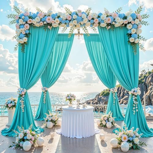10 ft x 20 ft Wrinkle Free Turquoise Backdrop Curtain for Parties, Thick Polyester Teal Photo Backdrop Drapes,4 Panels 5ft x 10ft for Baby Shower Wedding Engagement Birthday Mermaid Party - Image 2