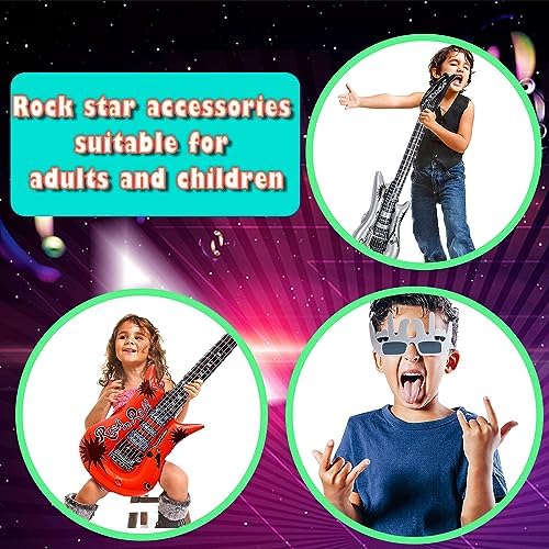 Large Rock Star Funny Sunglasses Set, Rock and Roll Party Funny Music Sunglasses, Inflatable Guitar Microphone for 70s, 80s, 90s, Music Party, Photo Booth Props for Carnival Rock and Roll Parties - Image 6