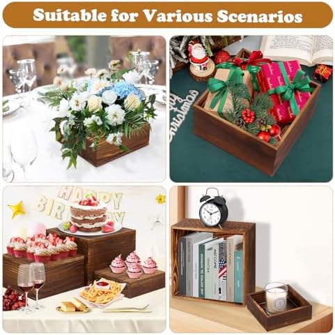 6 Pack Wooden Risers Display Stands Rustic Wood Cake & Cupcake Stands for Party Square Food Risers for Buffet Wooden Crates for Display Home Decor - Image 7