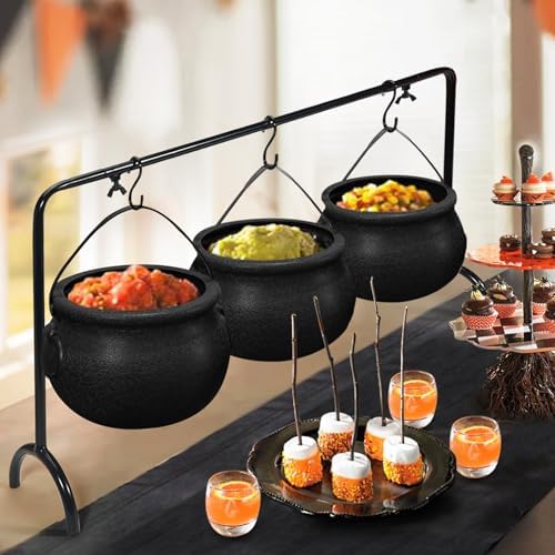 Halloween Decorations Indoor, 3 Pack Witches Cauldron Serving Bowls on Rack by ORIENTALCHERRY