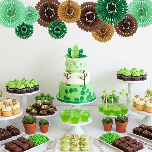 BEISHIDA Honeycomb Round Paper Fans Green Brown Hanging Party Decoration - Image 6