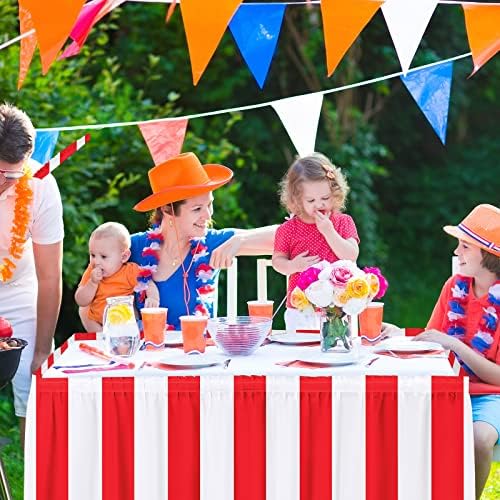 durony 4 Packs Red and White Striped Table Skirt Circus Theme Party Supplies Carnival Table Skirt for Carnival Home Party Decoration, 165 x 30 Inches - Image 6