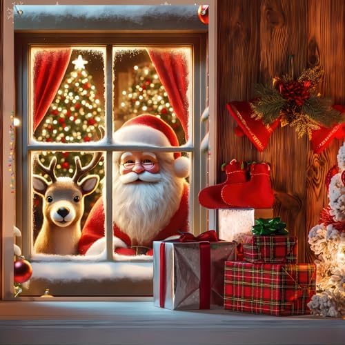 BlissYard Santa Claus Reindeer Christmas Window Banner 31x47 - Image 2