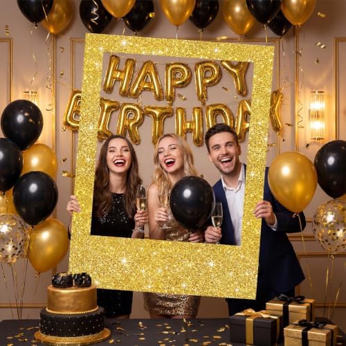 Beeveer 40 x 30 in Large Photo Booth Selfie Frame Props, Gold Vertical - Image 4