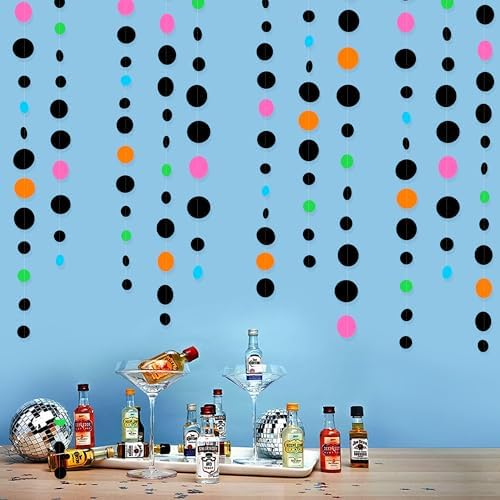 Black and Colorful Circle Dots Hanging Paper Streamer Black Multi-Color Polka Dot Banner for Birthday Bachelorette Wedding Shower Fiesta Disco Halloween Party Decorations Supplies - Image 5