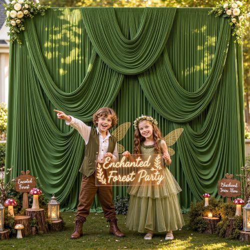 4 Panels Valley Green Backdrop Curtain for Parties Wrinkle Free Dark Green Photo Curtains Backdrop Drapes Fabric Decoration for Baby Shower Birthday Party Photography 20ft(W) x 10ft(H) - Image 4