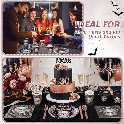 450 Pcs Death to My 20s Tableware Set, Serve 50, Rose Gold and Black - Image 4