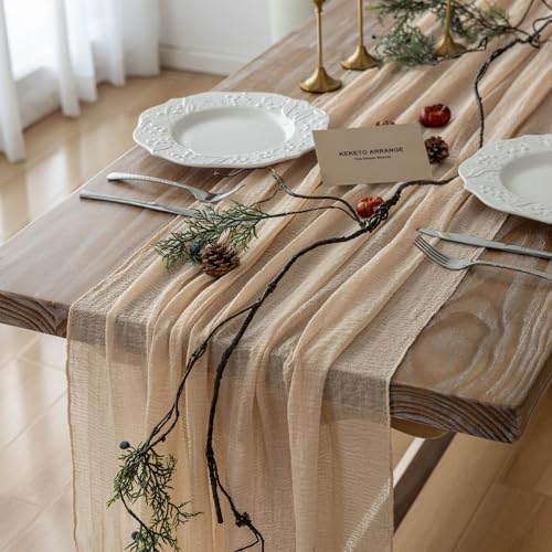 3Pcs Deep Beige Cheesecloth Table Runner 120 Inches for Party Home Decor by KEKETOARRANGE