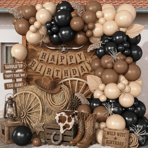 Black and Brown Balloon Garland Arch Kit, 105 PCS Black Brown and Nude Beige Balloon Different Size for Western Farm First Rodeo Wild West Cowboy Baby Shower Birthday Party Decorations by Froova