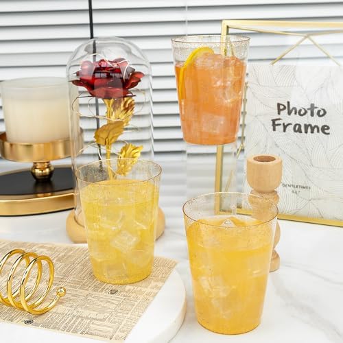 I00000 100 Pcs Gold Plastic Cups, 10 oz Hard Gold Glitter Disposable Cups - Image 6