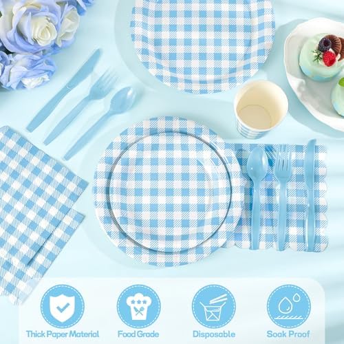 NatNarr 175 Pcs Blue Gingham Party Supplies Set For 25 Guests - Image 4