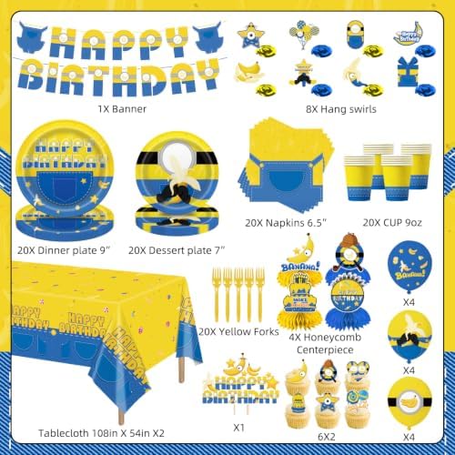 140pcs Birthday Party Decorations Banana Theme Tableware Set for 20 Guests - Image 2