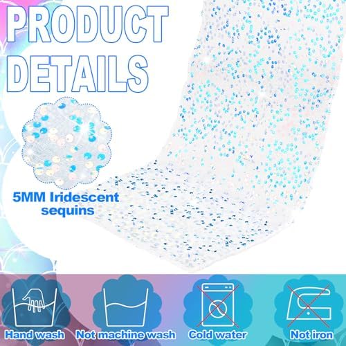 Remagr 6 Pcs Iridescent Mermaid Sequin Table Runner, White - Image 3