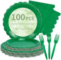 Mulbozy 100 Pcs Green Plastic Plates,Green Disposable Plates Set for Party by Mulbozy
