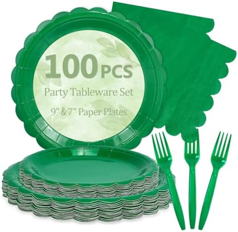Mulbozy 100 Pcs Green Plastic Plates,Green Disposable Plates Set for Party by Mulbozy