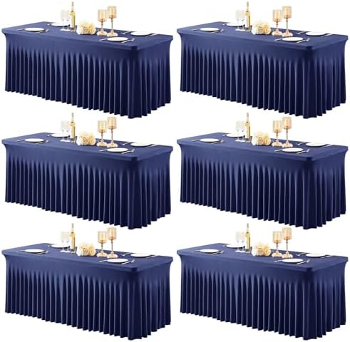 Shillance 6 Packs Navy Blue Spandex Tableclothes for 8 Foot Rectangle Table, Spandex Table Covers 8FT Stretch Table Skirts Wrinkle Free Fitted Tablecover for Event, Wedding, Banquet & Parties by Shillance