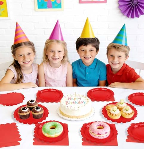 HEIPINIUYE 50 Pcs Red Paper Plates and Napkins Party Supplies Include 7'' Red Scalloped Plates and 6.5'' Paper Napkins Disposable Tableware Set for Dinner Wedding Birthday Party (Serves 25) - Image 7