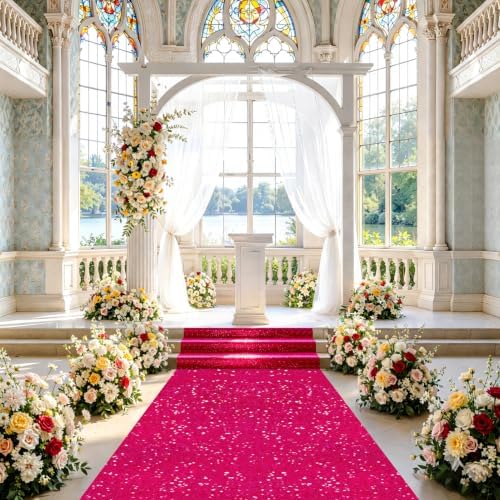 FUHSY Wedding Aisle Runner Rug Hot Pink Sequin Carpet Aisle Runner for Outdoor Wedding Ceremony Floor Runner Aisle Fuchsia Sparkle Wedding Walkway Runner for Outside Beach Bridal Shower Decorations - Image 4