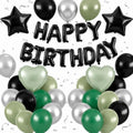 Black Green Birthday Decortions, Star Heart Foil Balloons for Boys Men by BTZO