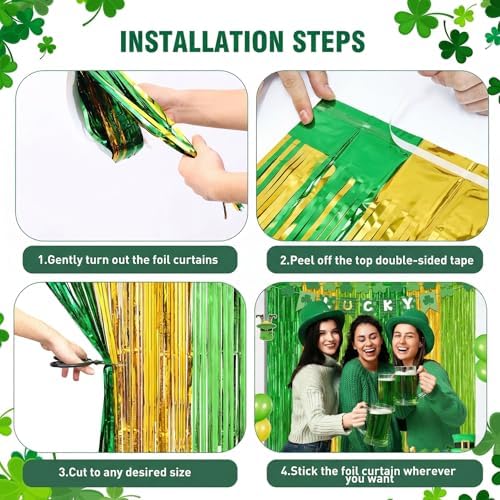 2Pack Green Gold St Patricks Foil Curtain Xmas Decorations Party Streamers - Image 5