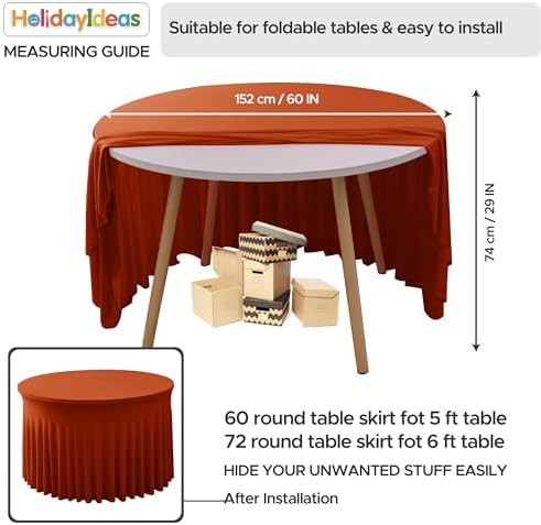 Rust Fitted Spandex Table Skirts Ruffle Fall Tablecloths 60R Inch,6 Pack - Image 5