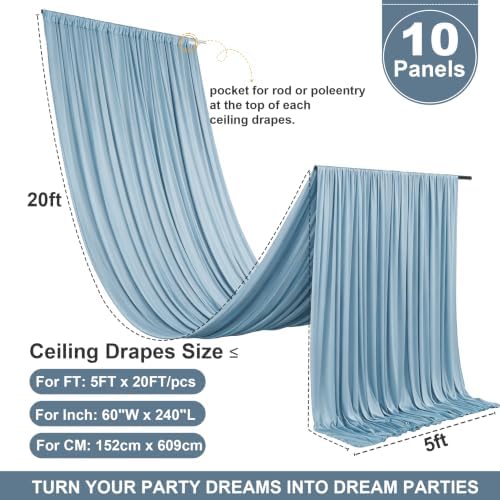 10 Panels 5ft(W) x 20ft(L) Dusty Blue Ceiling Drapes for Wedding Parties - Image 3