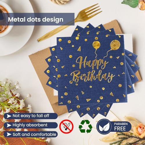 96PCS Happy Birthday Plates and Napkins Party Supplies, Black and Gold Disposable Paper Plates and Napkins with Forks Tableware Set for Birthday Party Decorations 24 Guests (Birthday Blue) - Image 6