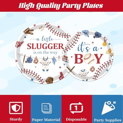 Baseball Baby Shower Decorations - 96 Pcs A Little Slugger is on The Way Baby Shower Plates Napkins Forks Tableware Set, Its A Boy Baseball Dinnerware Set for Boy Serves 24 - Image 4